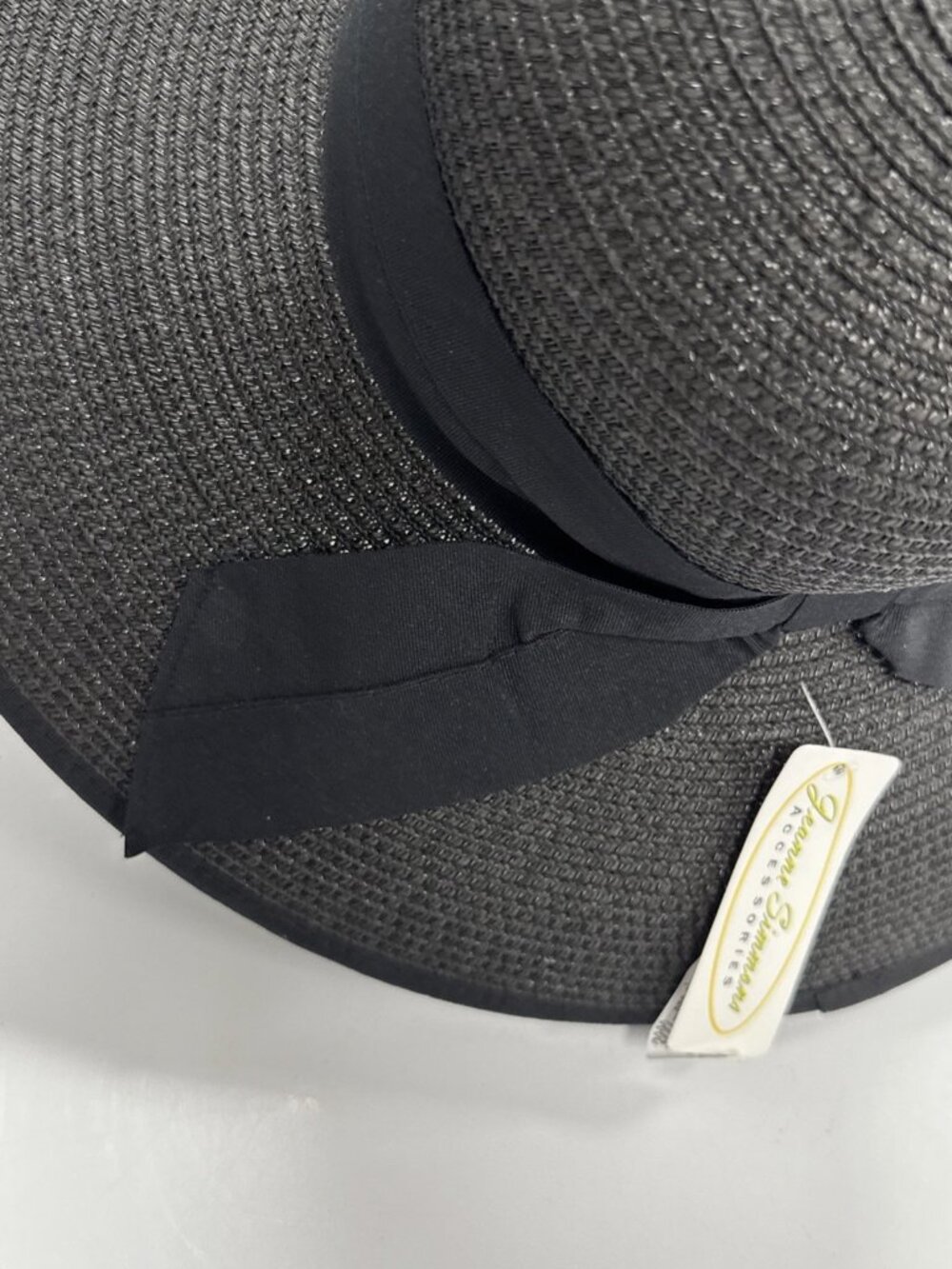 NWT Jeanne Simmons Women's Summer Straw Woven Wide Brim Beach Hat Black Bow Cute - Picture 5 of 16